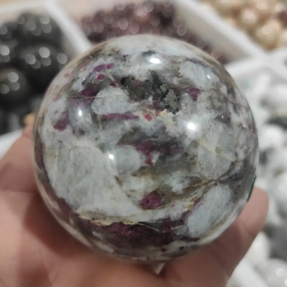 

1pcs 5-6cm RUBELLITE CRYSTAL SPHERE BALL PINK TOURMALINE QUARTZ CRYSTAL FREE STAND