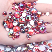 acrylic rhinestones round earth facets red ab many size available flatback glue on beads diy jewelry making decorations