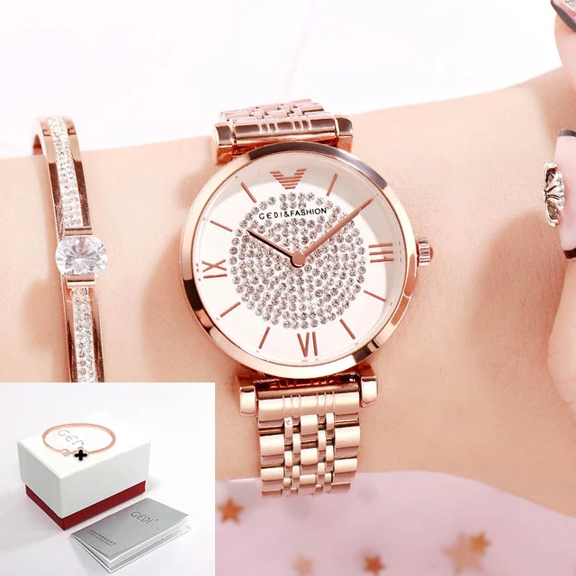 Rosegold white box GEDI Модные женские кварцевые часы лучший бренд женские часы Роскошные наручные часы золотые простые reloj mujer - Цвет: Rosegold white box