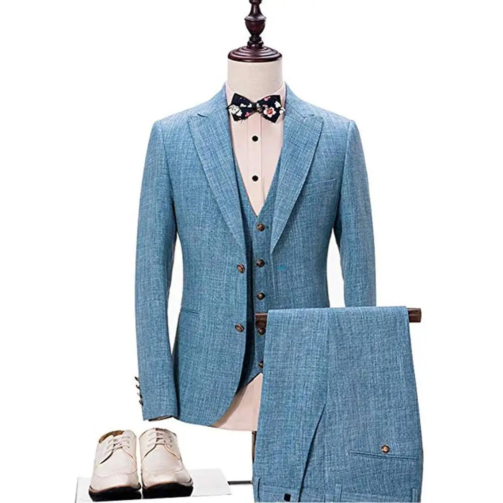Men's Suit 3 Pieces Classic Plaid Tweed Notch Lapel V Neck Groomsmen Tuxedo Men Suits for Wedding ( Jacket + Vest + Pants )