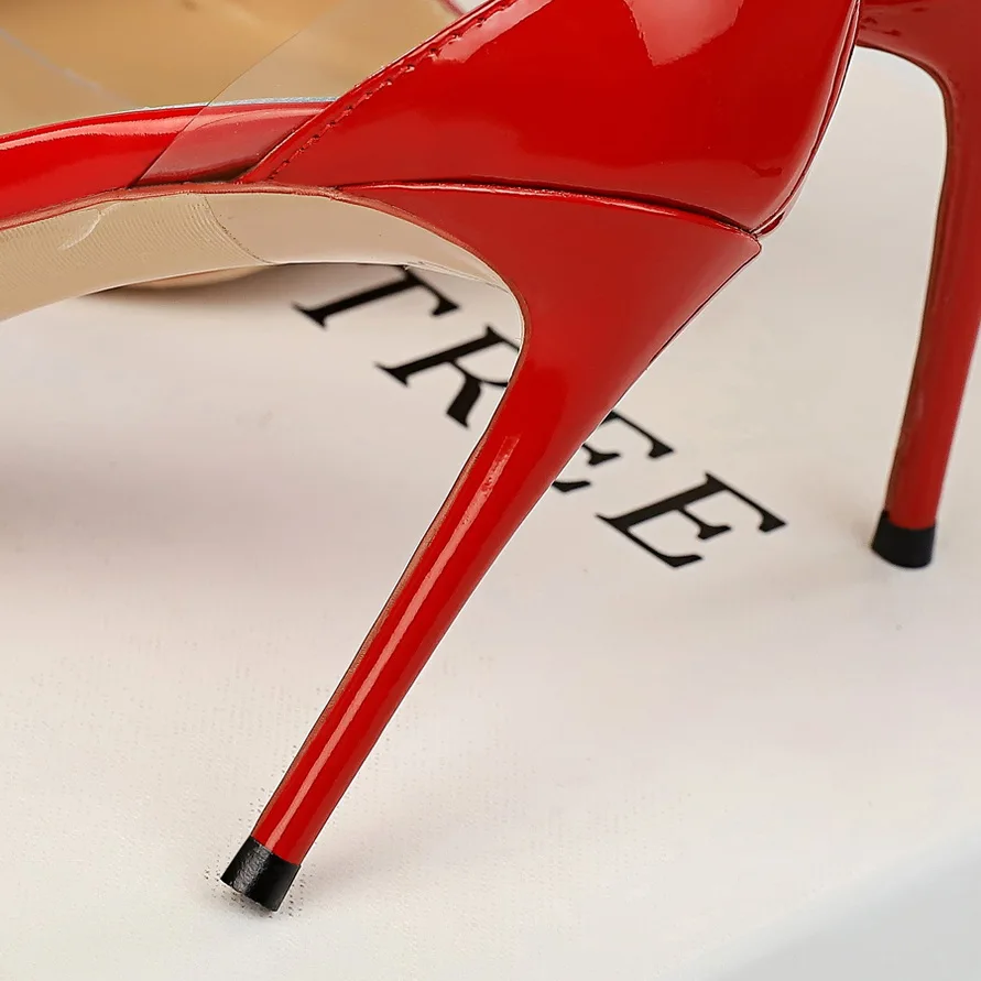 

BIGTREE Fashion Fine Super High Heels Sandals Paint Shallow Mouth Tip Sexy Club Hollow Field Strap Sandals Women Pumps