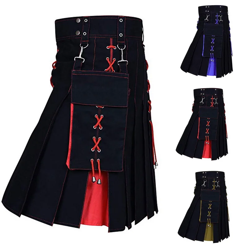 Мужская плиссированная юбка Классическая Комбинированная в стиле ретро