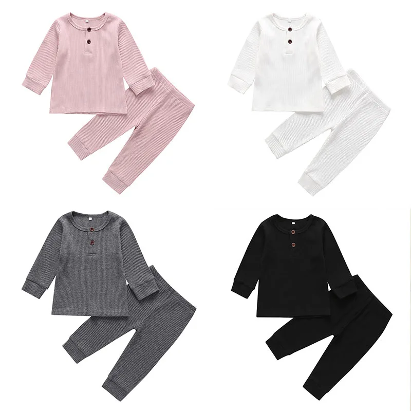 Новинка пижамы в рубчик для маленьких девочек детская одежда мальчиков сезон