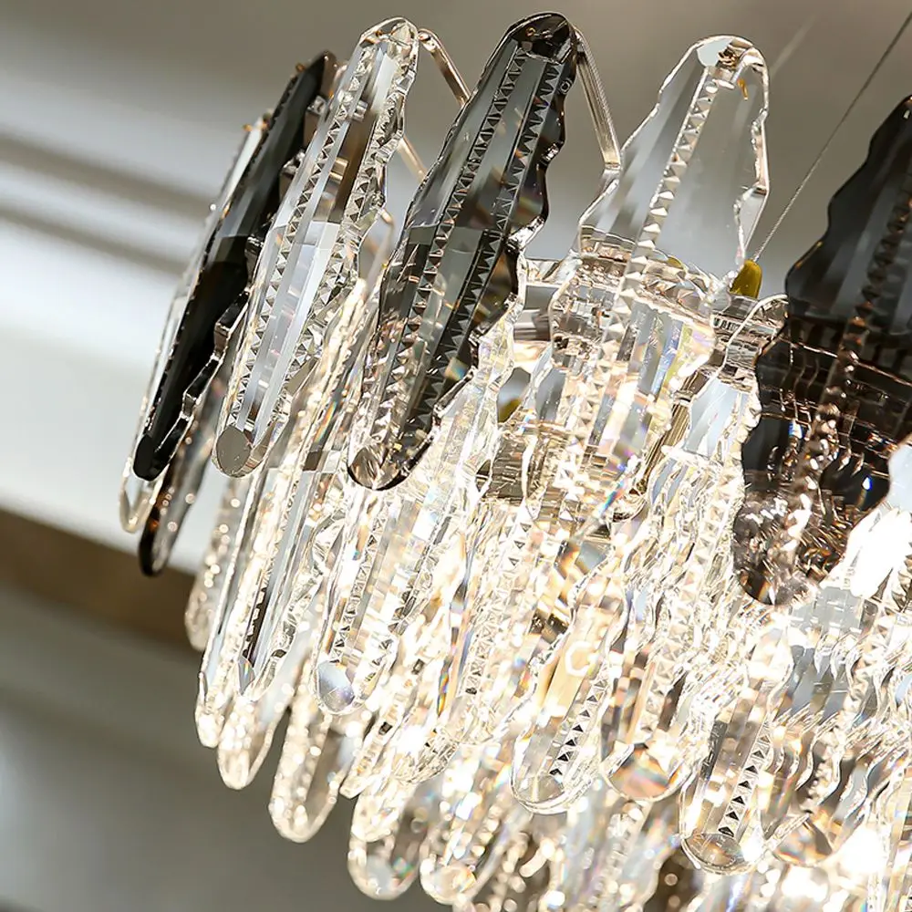 Modern Art Deco Luxury Crystal E14 Chandelier Gray &amp Clear Suspend Lamp For Living Room Dinning Foyer Iron Hanging | Лампы и