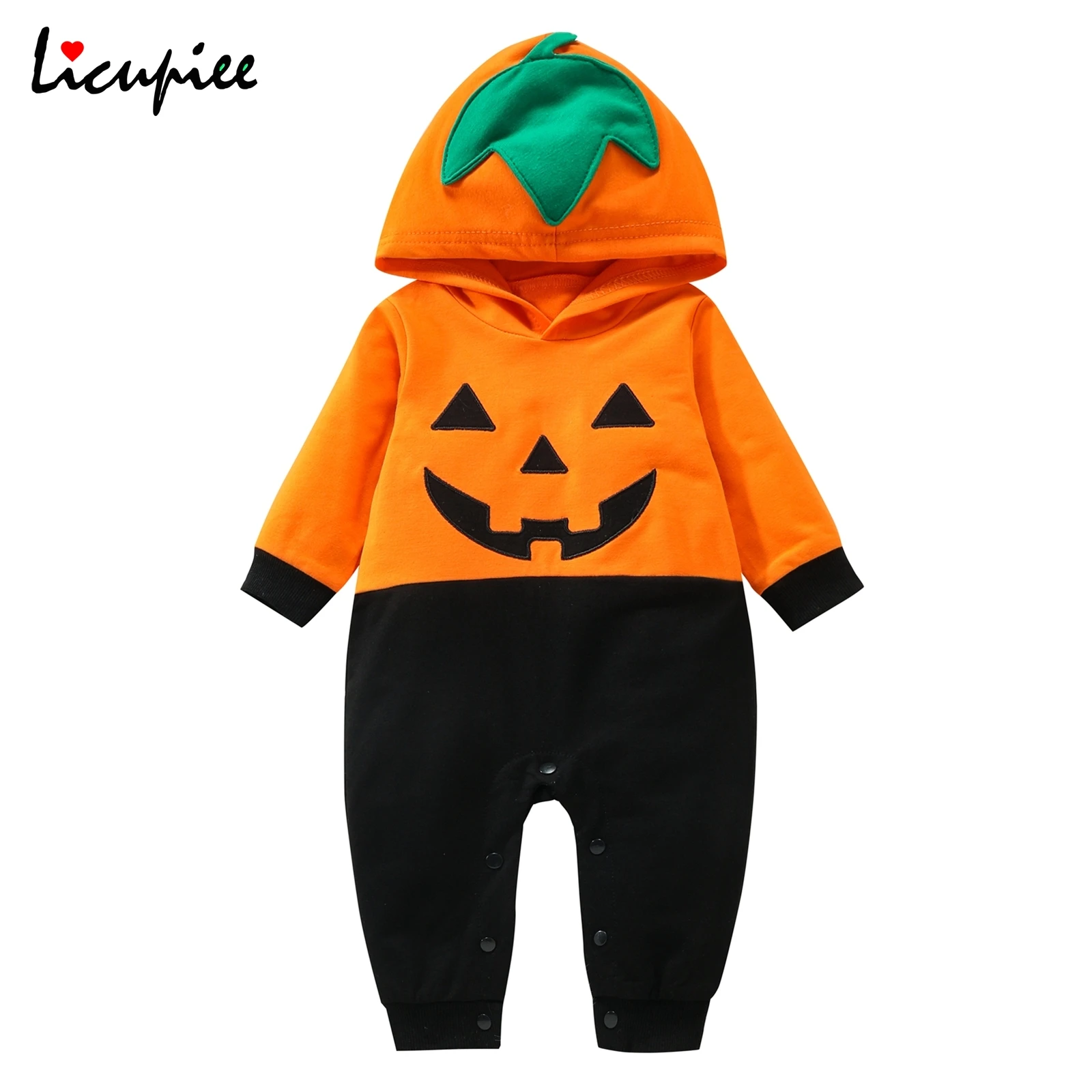 

0-24 Months Toddler Halloween Jumpsuit Applique Smiling Face Hooded Long Sleeves Clothing Romper for Baby Girls, Boys,
