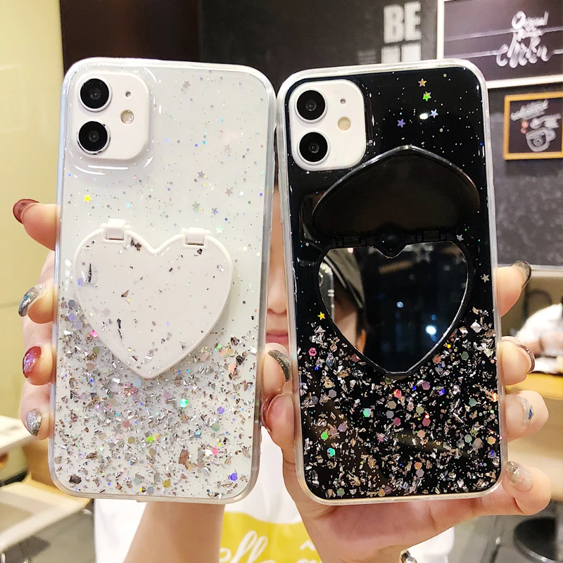 

Glitter Silicone Love Mirror Case For Samsung Galaxy A12 A21s A51 A72 A71 A52 Cover Mobile Phone Bag Back Shell