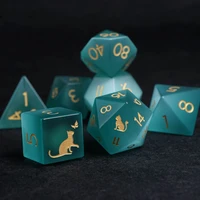 green cats eye polyhedral dice set handmade engrave stone kitten paw geometry dice for dnd rpg coc borad games d20 d12 custom