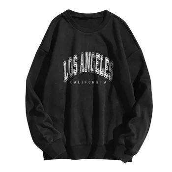 Los Angeles Print Hoodie Women Letter Print Sweatshirt Harajuku Brown Long Sleeve Top Korean Fashion Oversized Hoodies Pullover 1