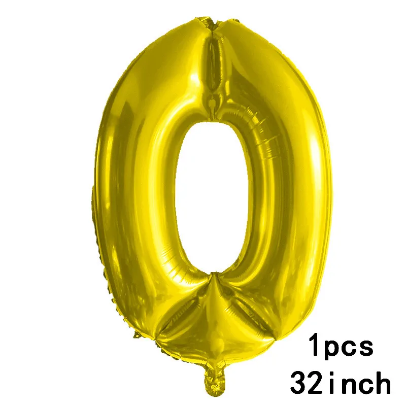 32inch 0 Металлические латексные шары золотого и серебряного цвета, 18, 20, 30, 40, 50, 60 лет, вечерние шары с цифрами на день рождения, юбилей, подарок для взрослых - Цвет: 32inch 0