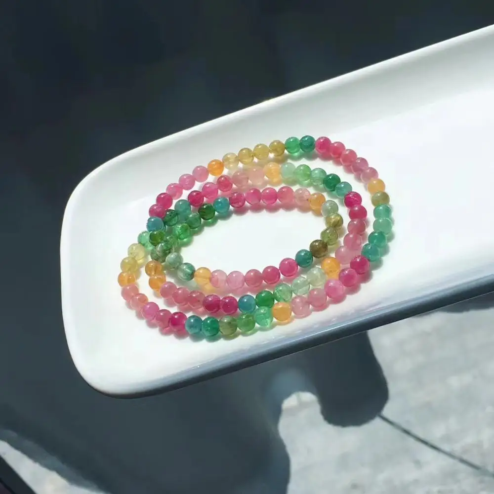 

Natural Colorful Tourmaline Bracelet Necklace 3 Laps Clear Round Beads 5.6mm Crystal Brazil Chain Healing Brazil AAAA