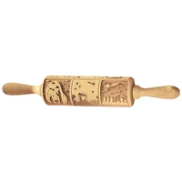 nativity wooden jesus staff nativity engraved embossed rolling pin wooden carved dough rolling tool cookies carving mold