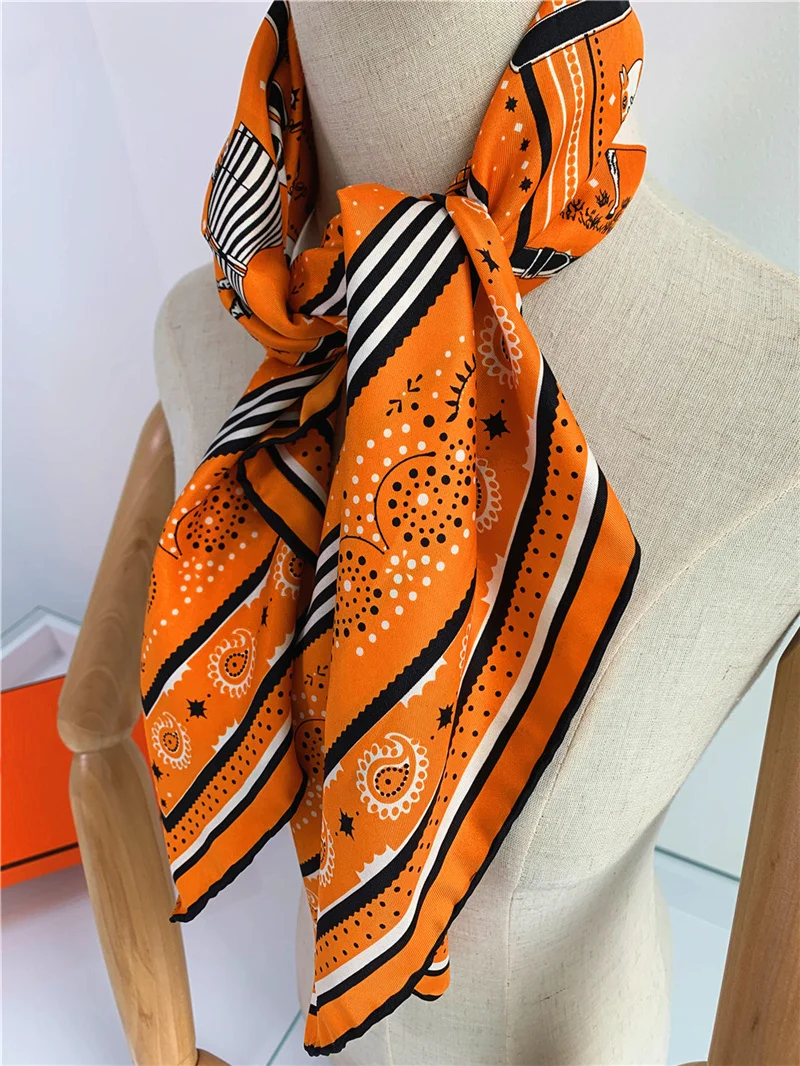 90 см ручной скрученный край Пейсли Лошадь саржа Шелковый квадратный шарф Женская