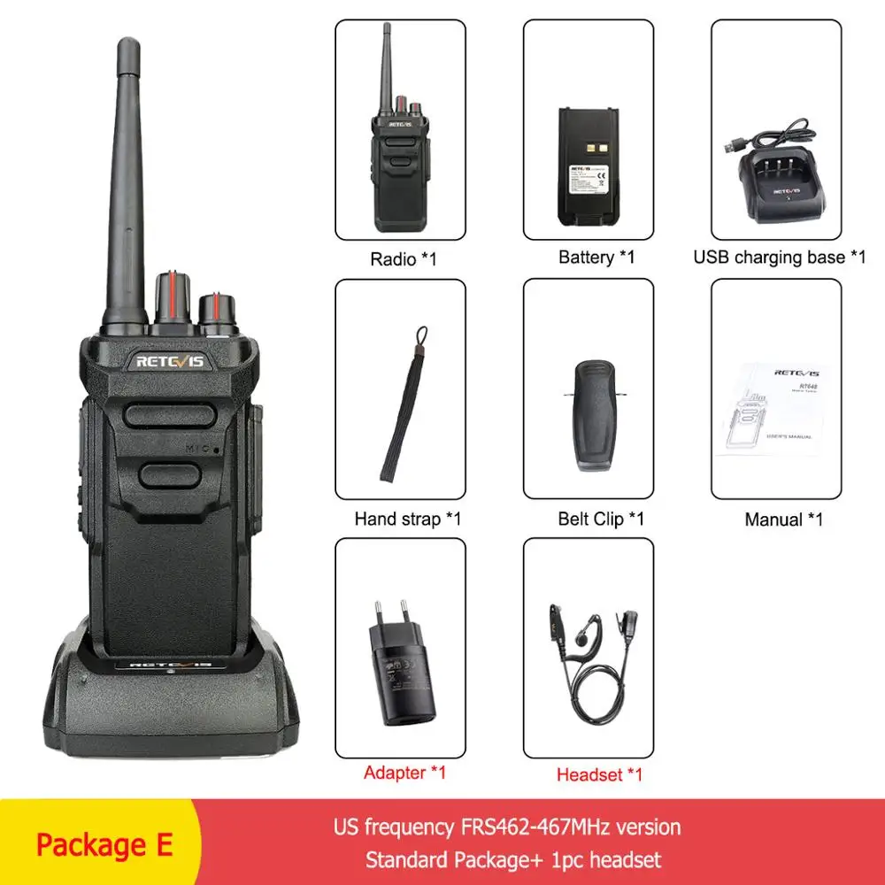 RETEVIS RT48 IP67 водонепроницаемая рация 2 Вт UHF FRS без лицензии Портативное двухстороннее радио VOX скремблер usb зарядка трансивер - Цвет: Package E