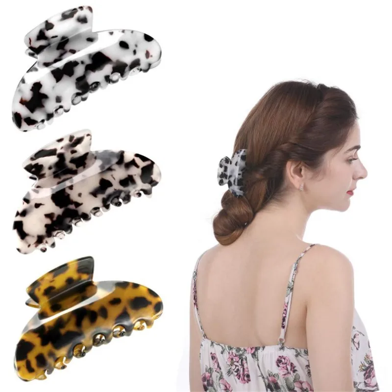 

Large Acetate Hairpins Hair Gripper Clip Crab Claws Women Headdress Girls Moon Shape Leopard Print Hairgrips Accessories