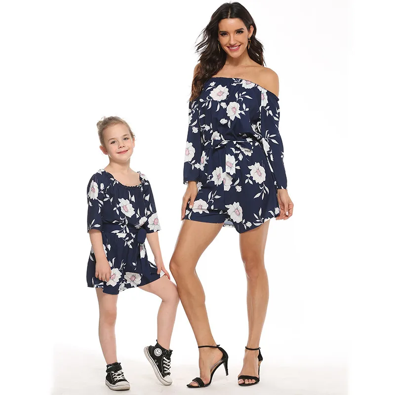 Летние комбинезоны Мама и я одежда для маленьких девочек темно синего цвета с