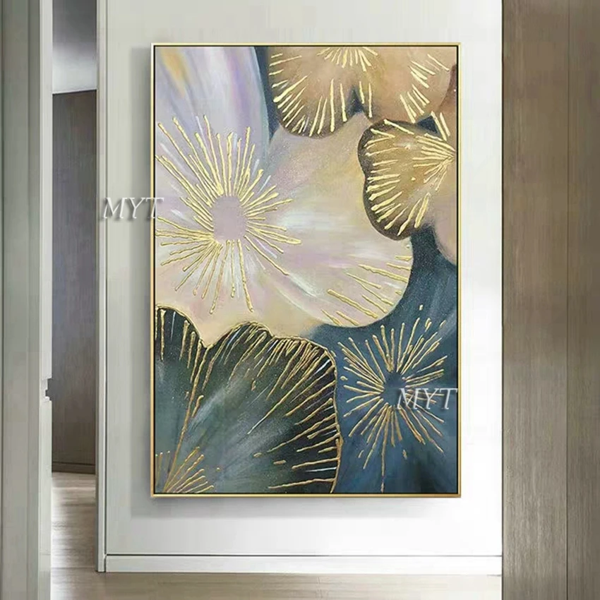Текстура золотой цветок искусство на стену 100% детской живописи картины золотом