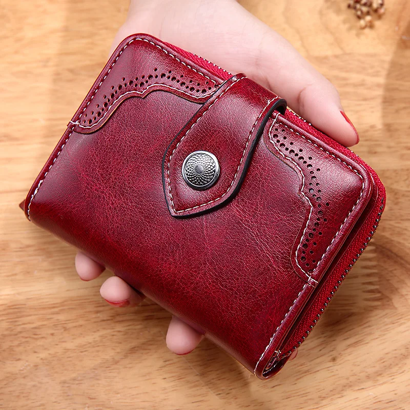 

Women Oil Wax Vintage Short Wallet Ladies PU Leather Purse Clutch Cardholder Coin Purse 8Z