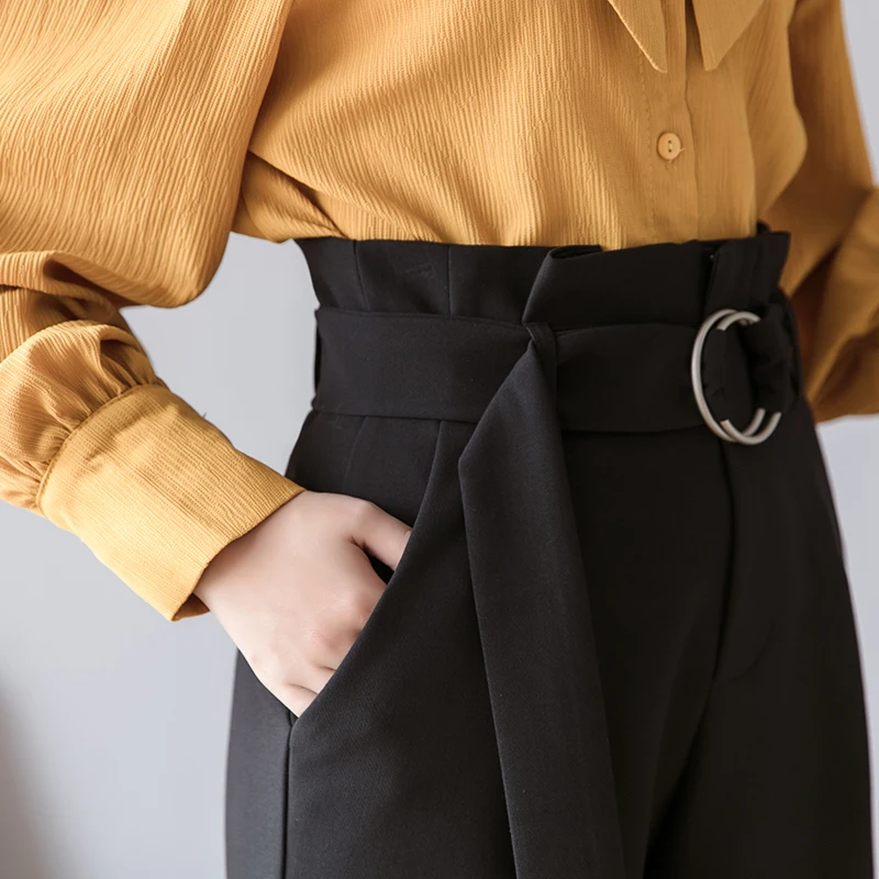 REALEFT 2020 New Spring Korean Casual Women Pant with Belt Female Work Wear Pants High Waist Trousers Office Lady | Женская одежда