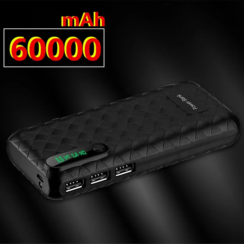 Внешний аккумулятор 60000 мАч двойной светодиодный USB дисплей флэш светильник 10000