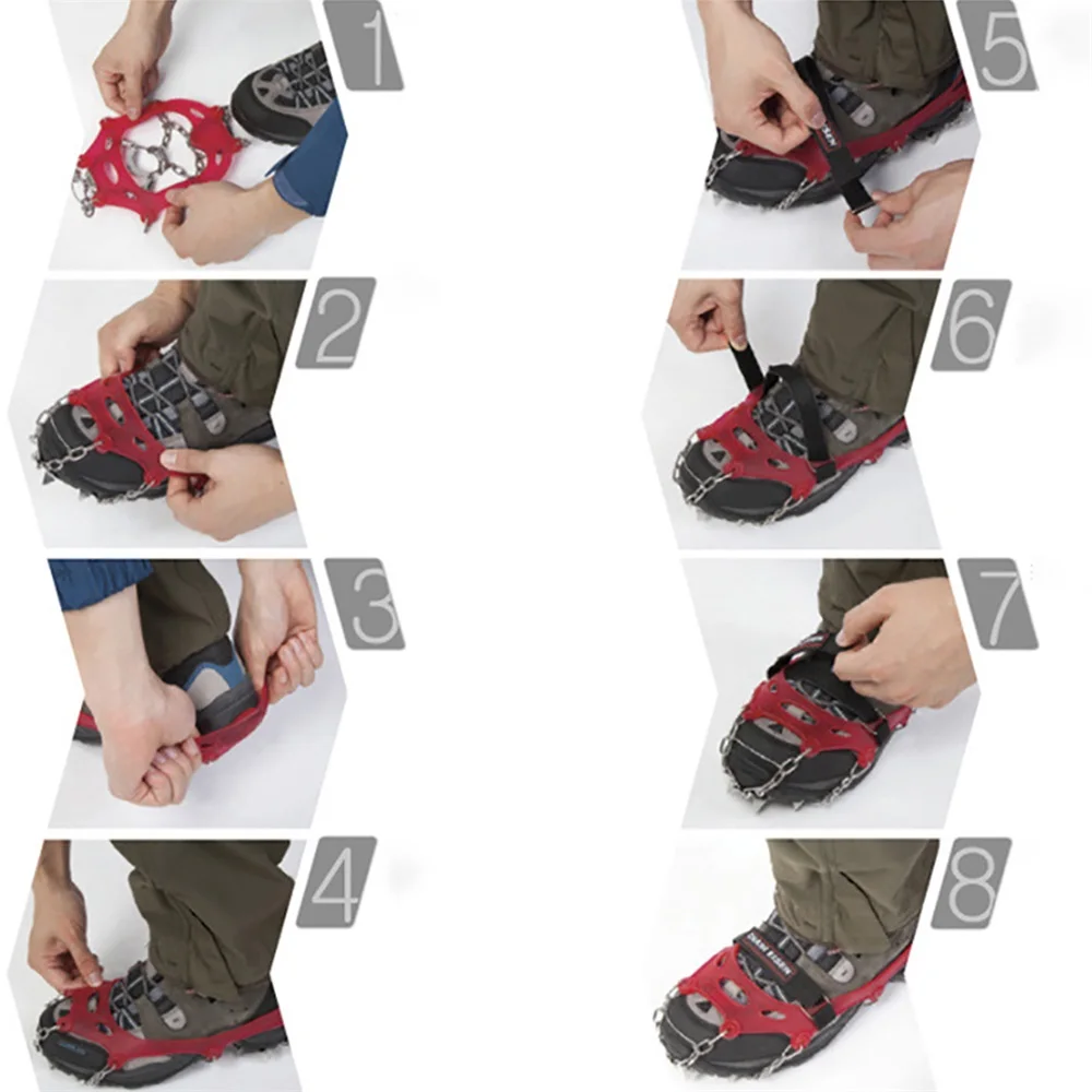 

2PCS/Set 18 Teeth Crampons Snow Climbing Stainless Steel Anti Slip Shoe Grippers Covers Spike High Elastic Ice Cleats