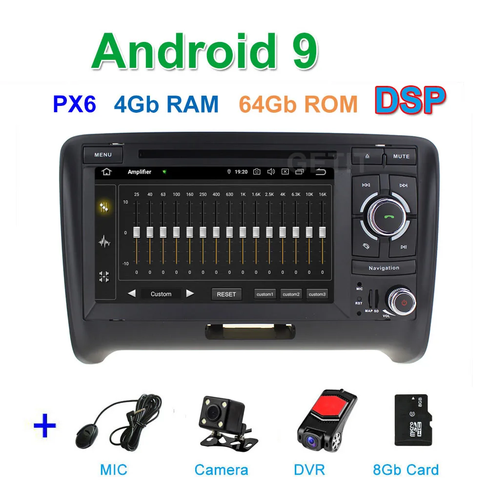 DSP PX6 CAM DVR SD DSP 64G PX6 Android 9 автомобильный DVD видео стерео радиоплеер gps навигация для AUDI TT MK2(2006 - Цвет: DSP PX6 CAM DVR SD