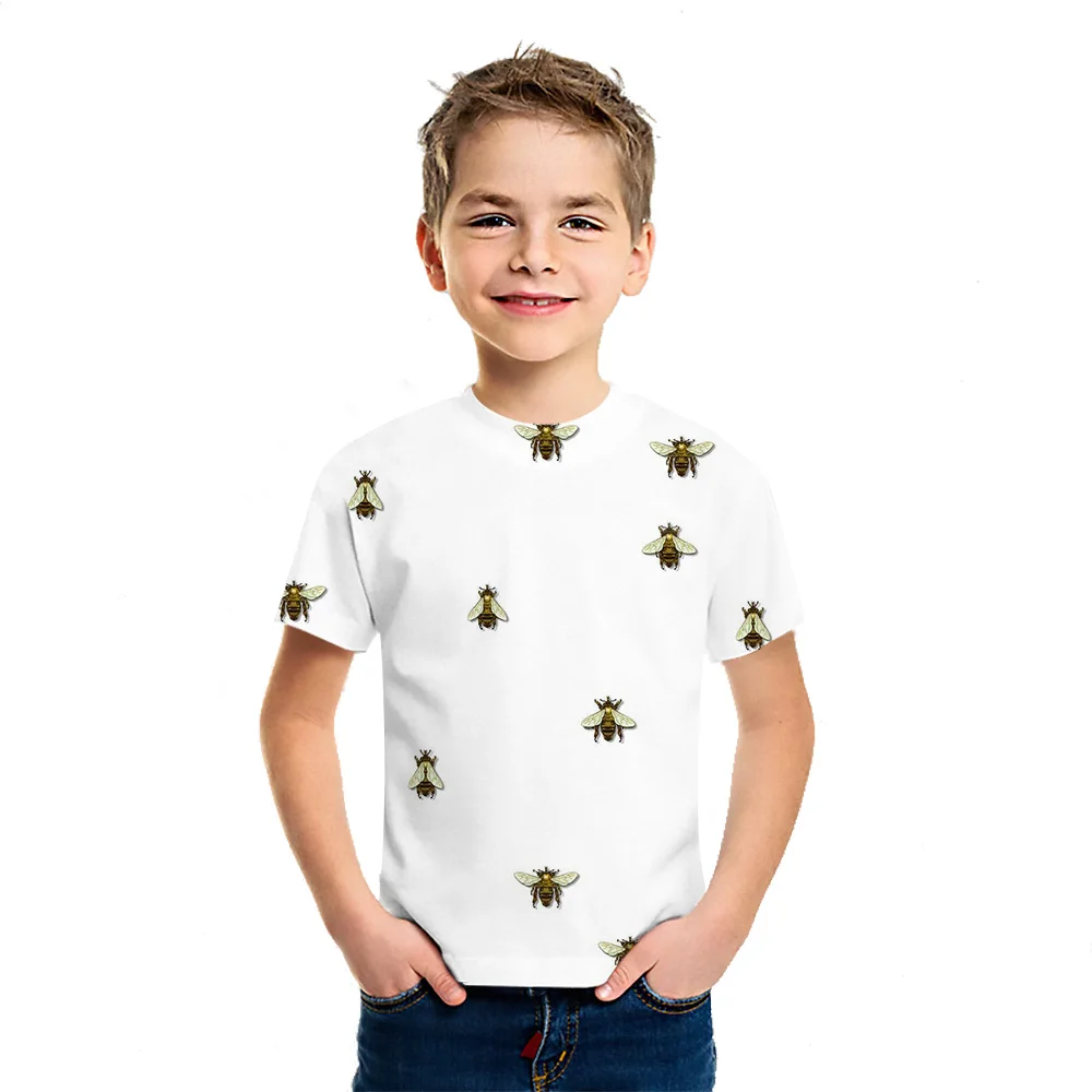 

Новинка лета 2021, детская Удобная футболка из чистого хлопка с 3D пчелами и короткими рукавами, повседневный топ для мальчиков и девочек