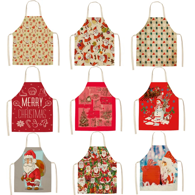 

Cotton Linen Cartoon Christmas Aprons Theme Animals Print Kitchen Aprons Unisex Dinner Party Cooking Bib Pinafore Cleaning Apron