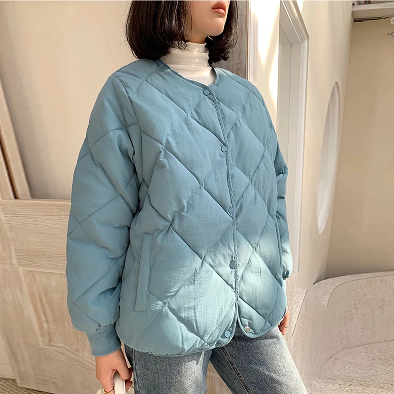 

2020 New Female Down Cotton Coat Women Winter Warm Solid Outwear High Quality Simple Short Coats Apricot Blue XA400F