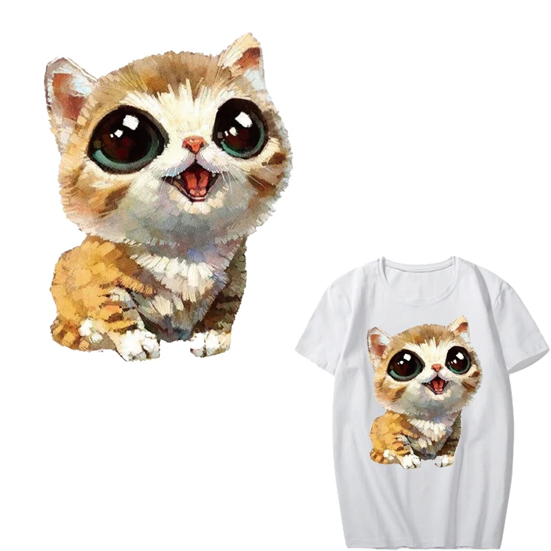 Виниловая гладильная моющаяся наклейка с нашивкой в виде мультяшного кота для