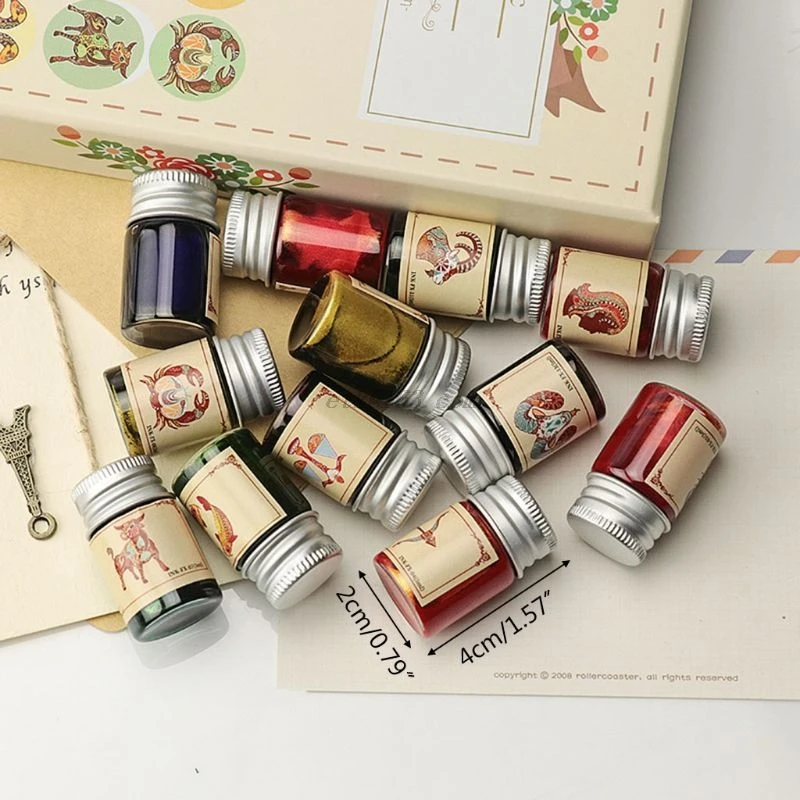 

12 Constellation Gold Powder Ink for Fountain Dip Pen Calligraphy Writing Painting Graffiti Stationery Office Supplies