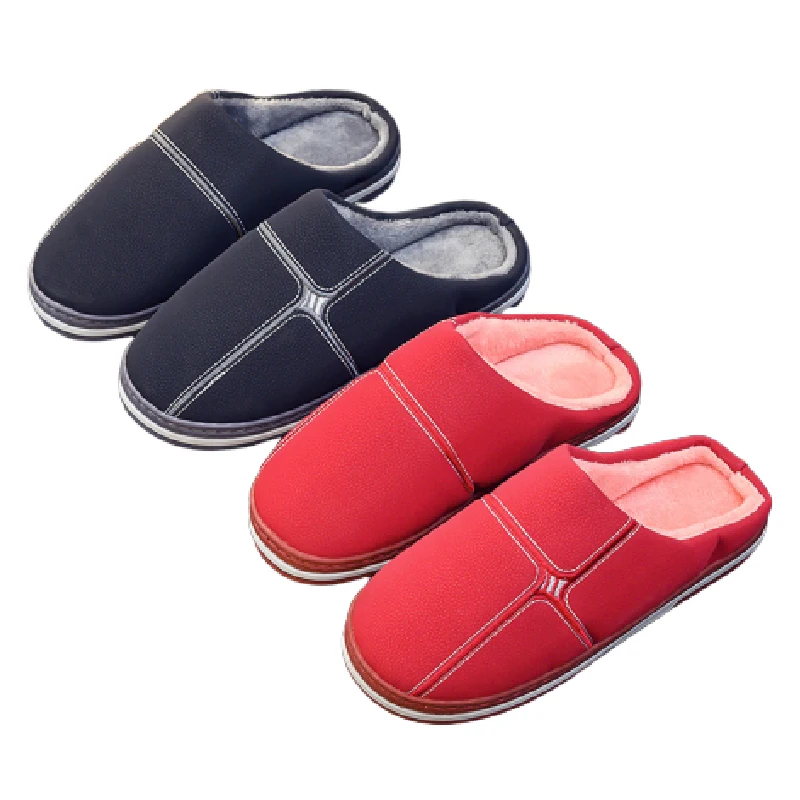

Мужские и женские зимние хлопковые тапочки; кожаные водонепроницаемые домашние тапочки; Новинка; домашняя обувь на нескользящей толстой по...