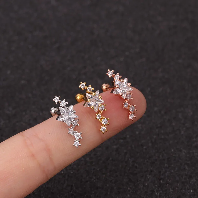 Серьги-гвоздики с фианитами изогнутые ушной хрящ Хеликс 1 шт. ювелирные изделия