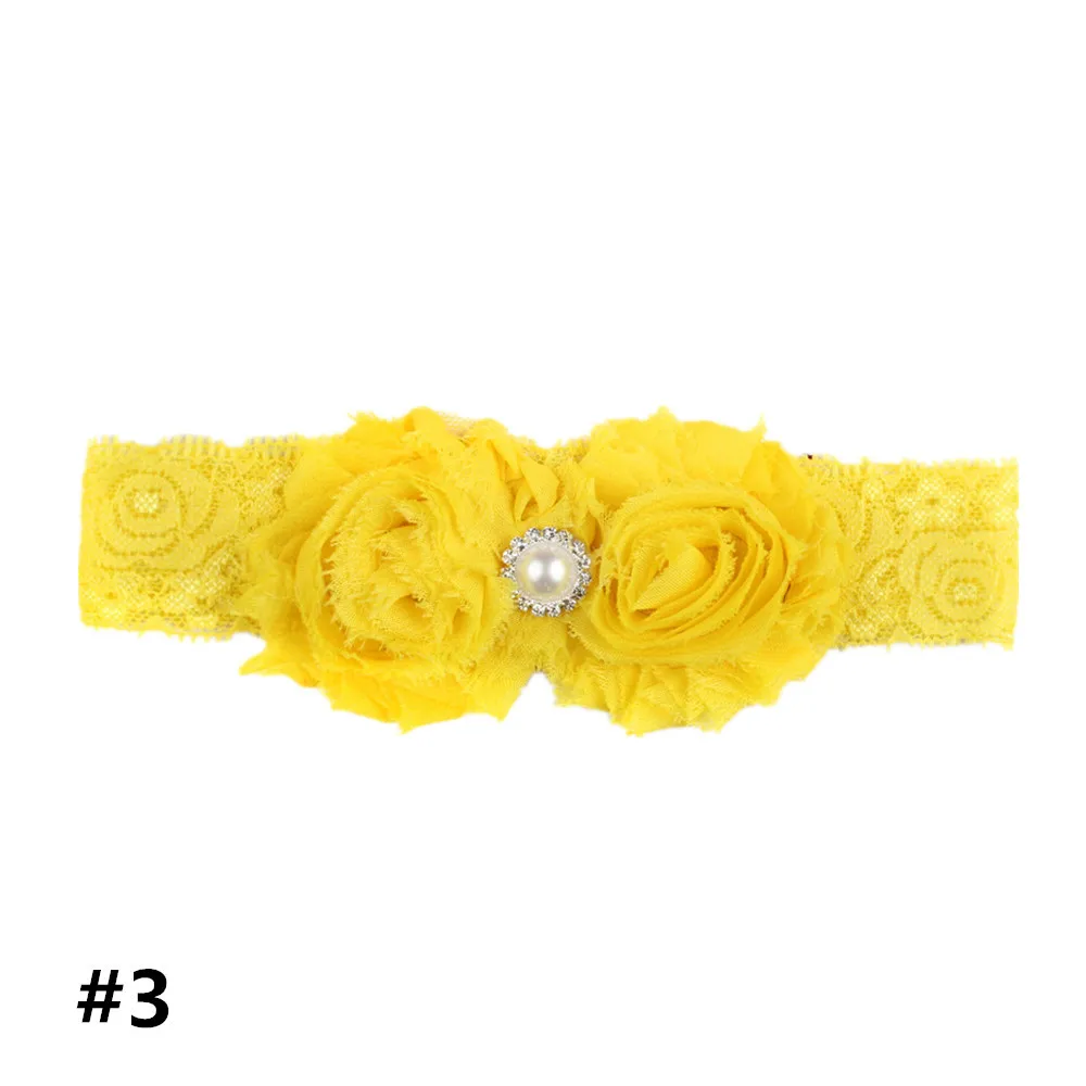 Шифоновая повязка на голову с жемчужинами и большими цветами для новорожденных