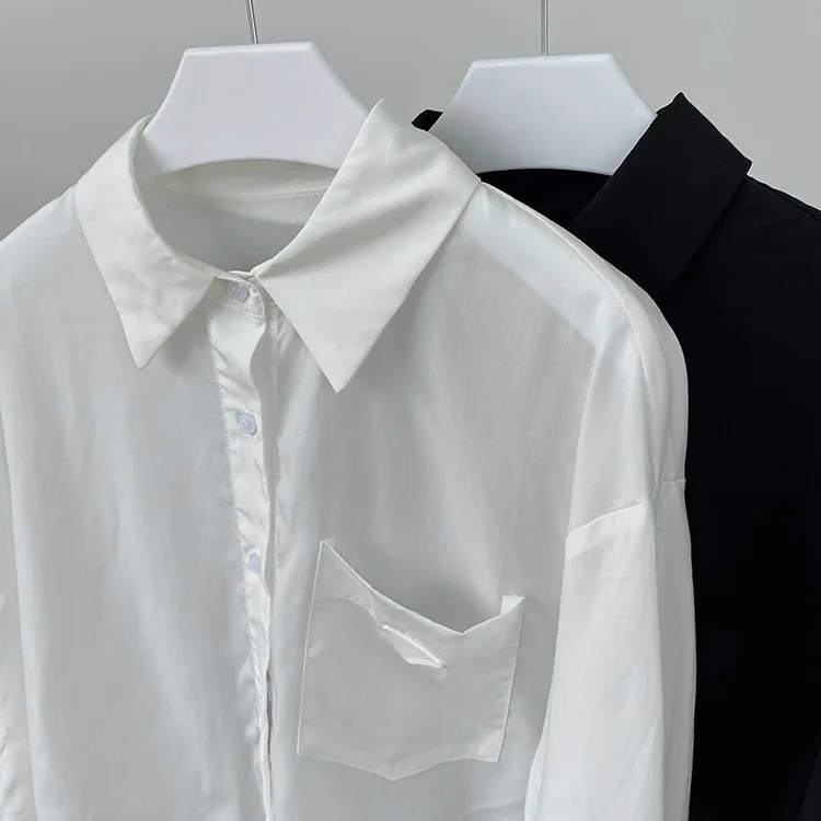 

Long Women Shirt Sleeve White Shirt Short Pleated Top