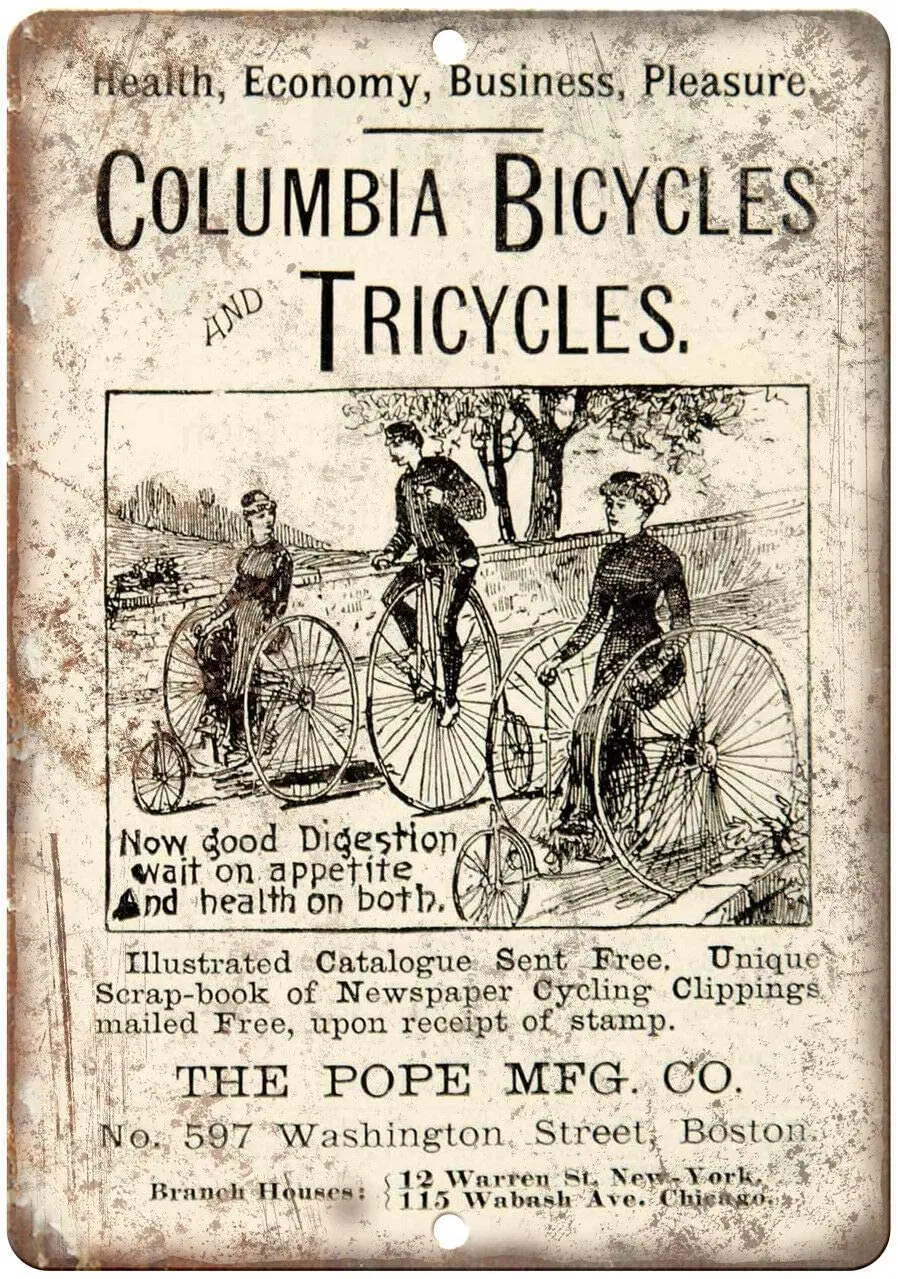 

Columbia Bicycles and Tricycles Metal Tin Signs 12x8 Inch Wall Decor Kitchen