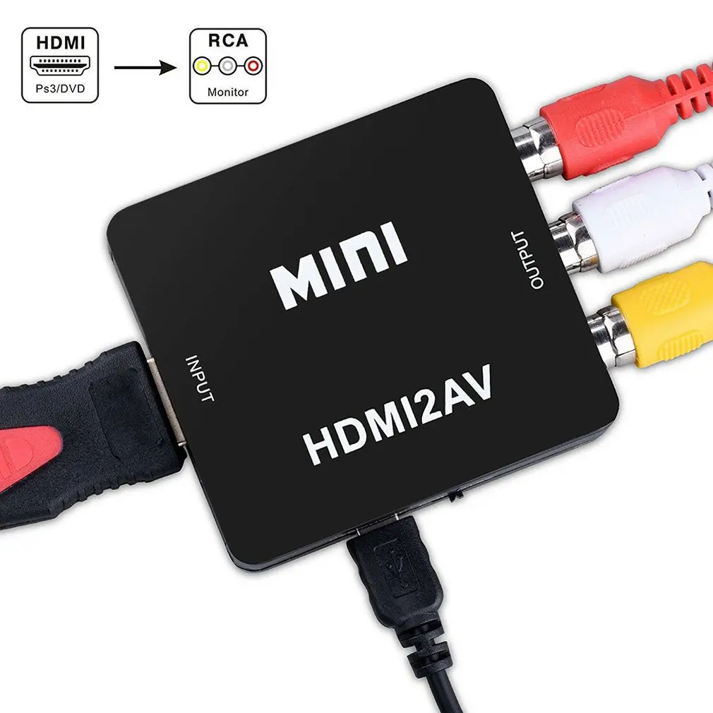 Мини HDMI в композитный CVBS RCA AV видео конвертер адаптер 1080p с кабелями Поддержка NTSC