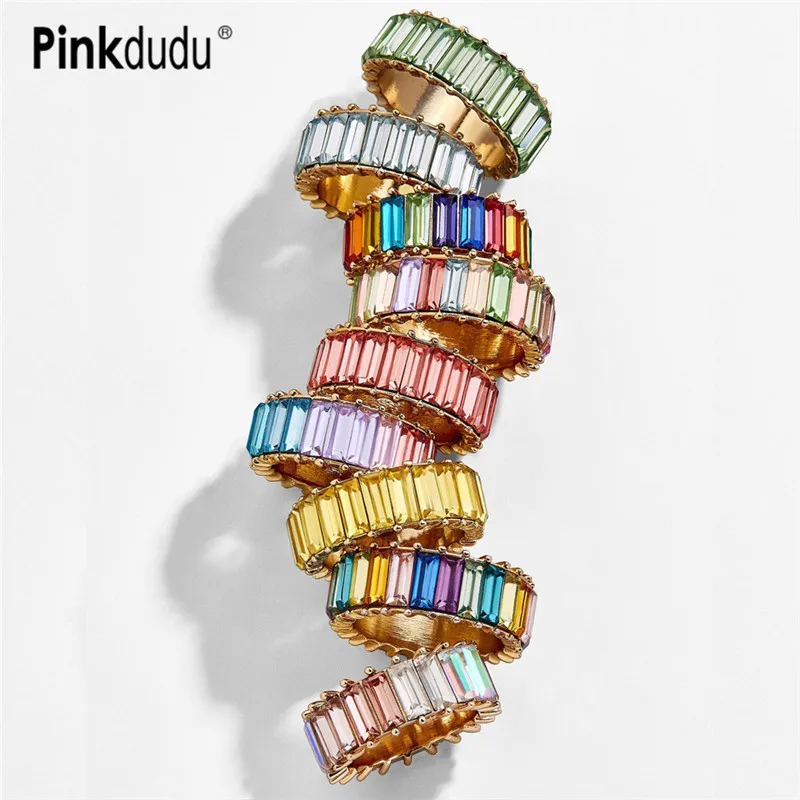 Pinkdudu Лидер продаж Радуга Циркон кольцо романтической свадьбы в стиле Бохо