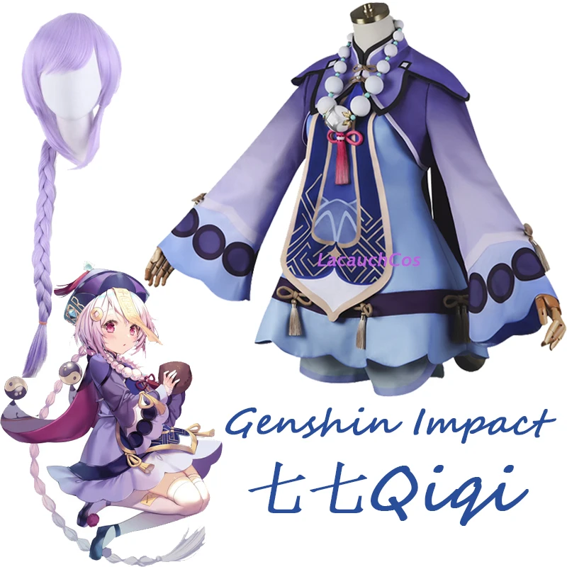 

Genshin Qiqi Cosplay Costume Skirt Genshin Impact Zombie Girl Dress Top Pants Wig Anime Accessories Suit Halloween Anime clothes