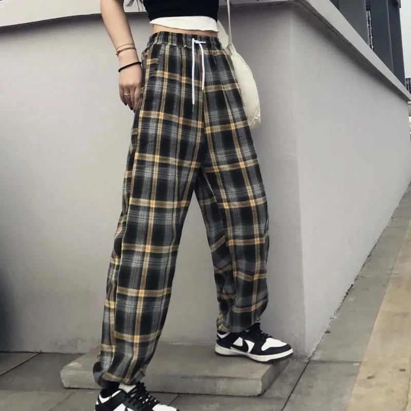 Винтажные клетчатые свободные брюки JMPRS длиной до щиколотки с высокой талией