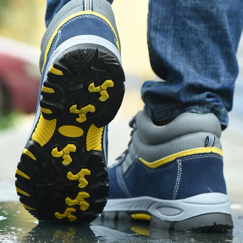 fj37 mens sneakers safety work shoes cow suede steel toe indestructible security anti smash stab resistance male working boots free global shipping