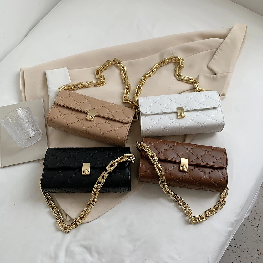 

Изысканные женские сумки на толстой цепочке для подмышек, маленькие однотонные сумки для покупок с сетчатым узором для женщин, сумки на пле...