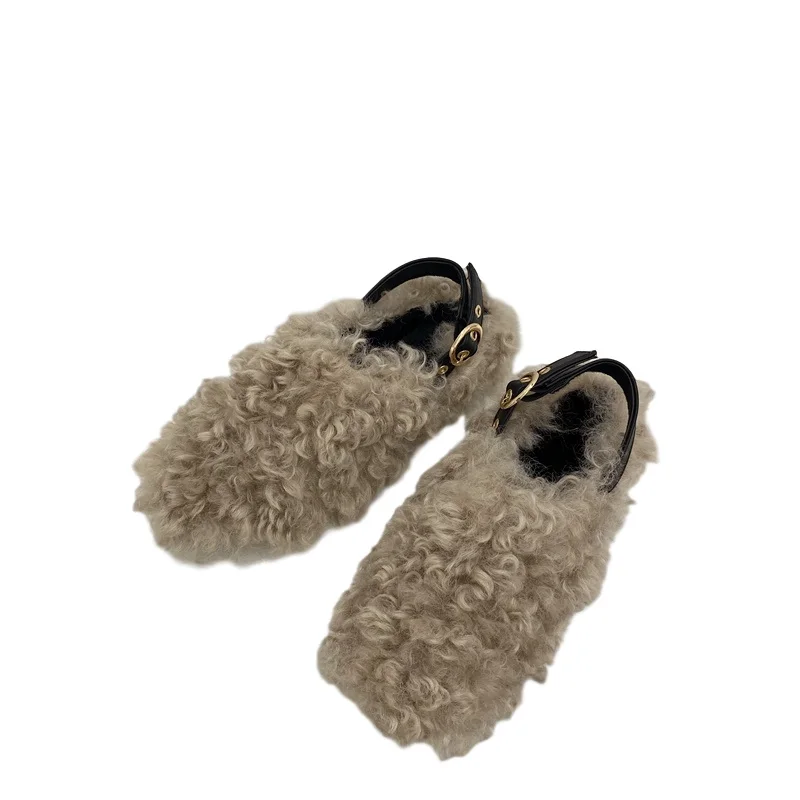 

Casual Woman Shoe Autumn Modis Female Footwear Round Toe Loafers Fur Fall Moccasin 2021 New Dress Winter Leisure Basic Buckle St