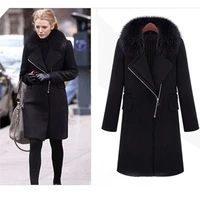 fashion winter autumn women parka long black wool coat with fur collar 3xl trench coat jacket abrigos mujer elegantes cape coat