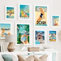 tropical beach woman abstract wall art canvas painting nordic posters aesthetic and prints wall pictures for living room decor