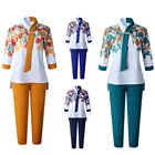 Костюм из двух предметов с перекрестными кружевами, женская блузка и брюки в африканском стиле с модным принтом, элегантный костюм, весна 2021