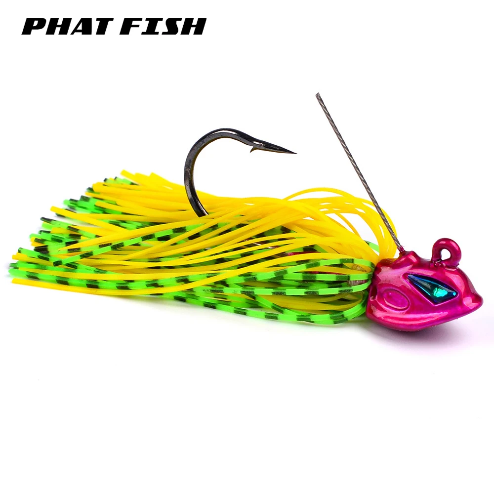 

PHAT FISH 1pc 8cm 13g 3D Eyes Stainless Steel Weedless Skirts Jig Head Baits Metal Bass Fishing Lures Pesca Peche