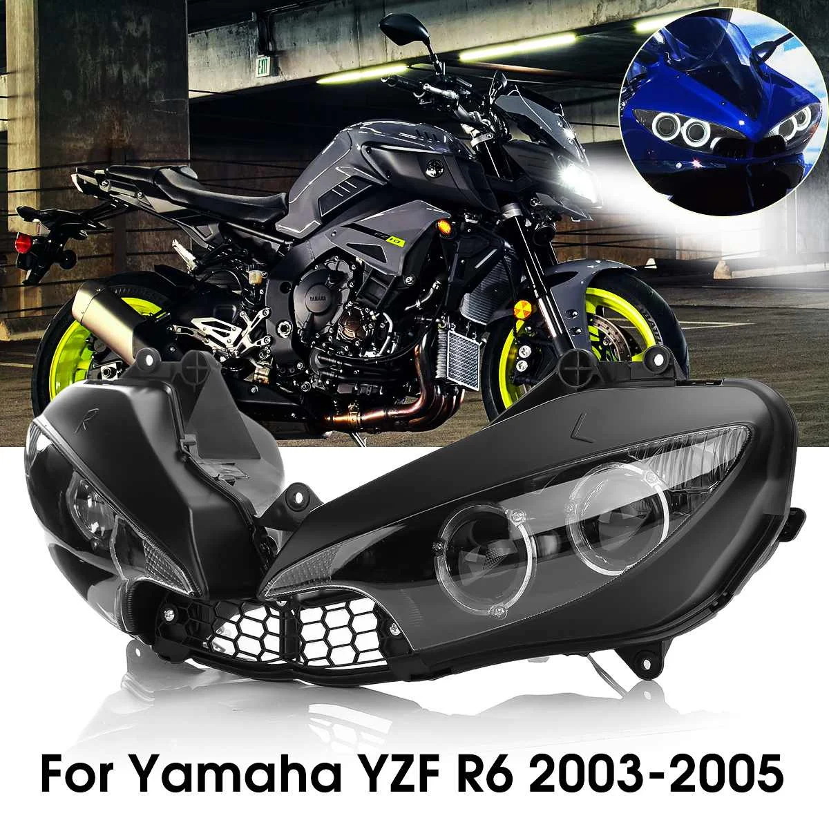 

Передняя фара мотоцикла для Yamaha YZF R6 2003-2005, передняя фара в сборе, яркая передняя фара