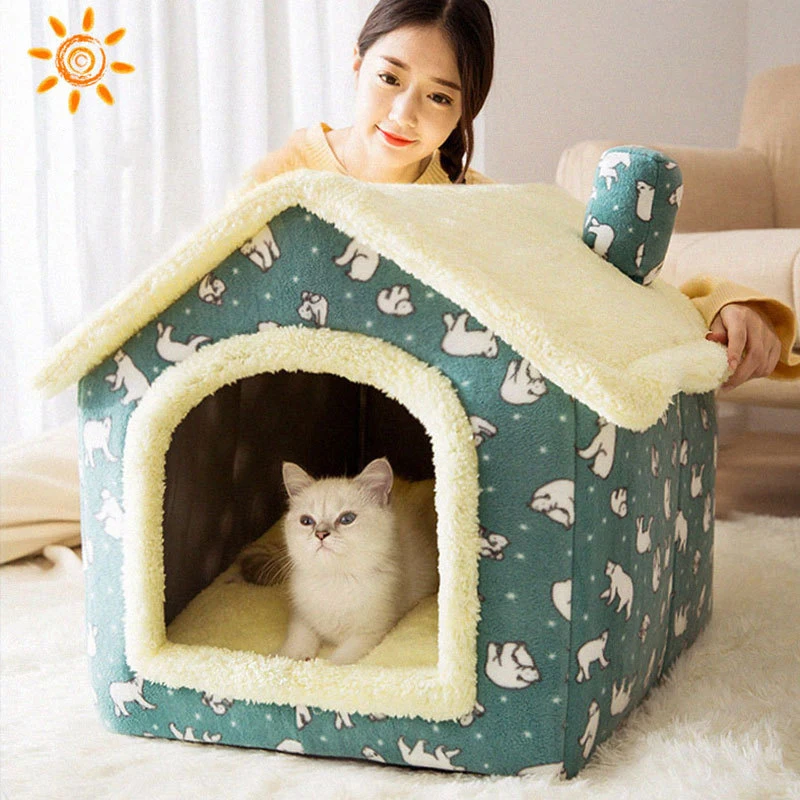 

Cat Bed Sleep House Warm Cave Dog Kennel & Removable Cushion Pad Soft Indoor Enclosed Tent Huts Sofa for Pet Cats Kittens Puppy