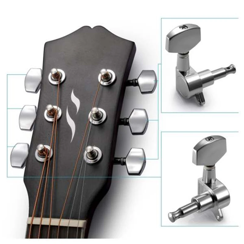 

6 Pcs Silver Acoustic Guitar Machine Heads Knobs Guitar String Tuning Peg Tuner(3 for Left + 3 for Right)