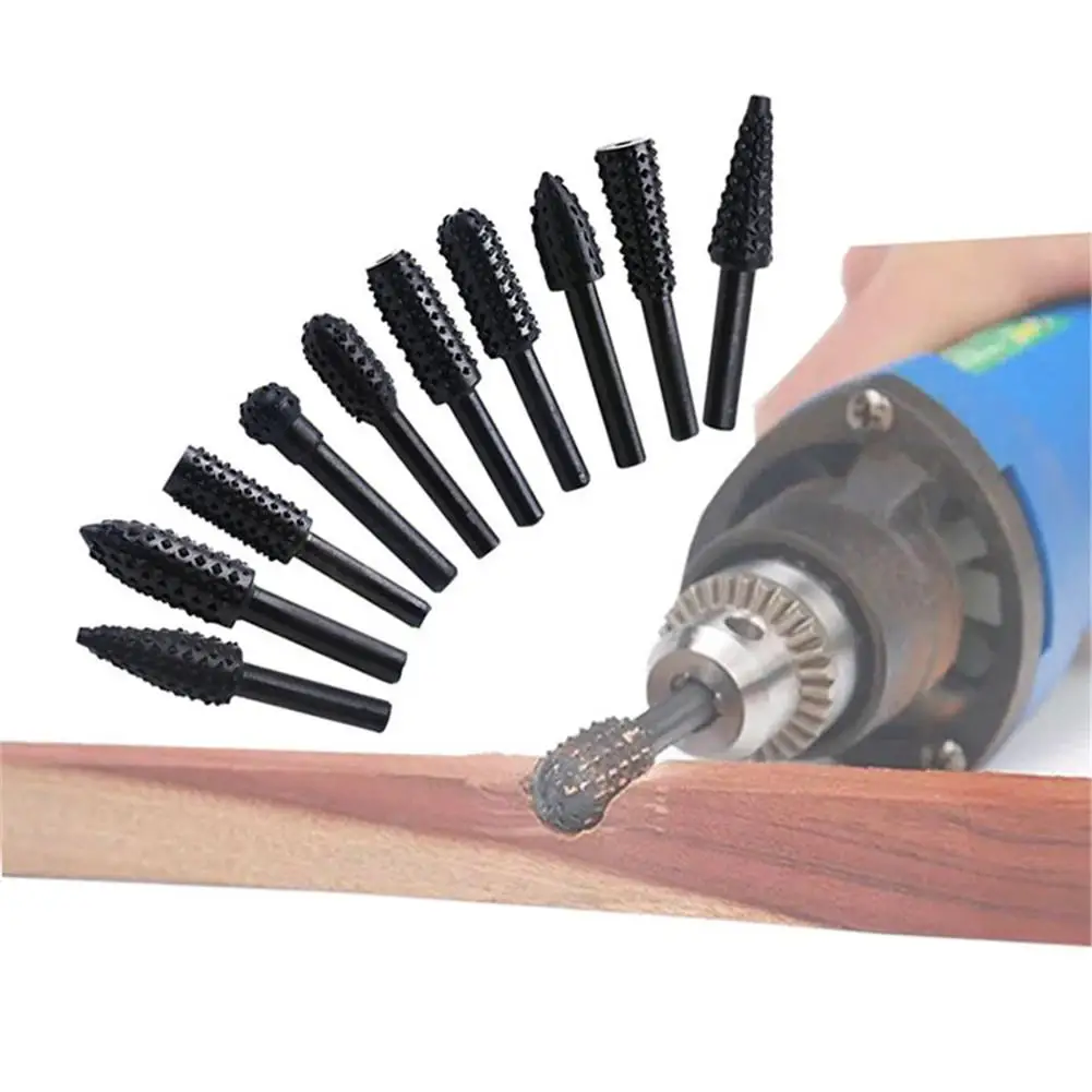 

10PCS Hss Rotary Files Burr Drill Rotating Thorn Head Electric Rotary File Bit DIY Electric Grinding Head Woodworking Tools